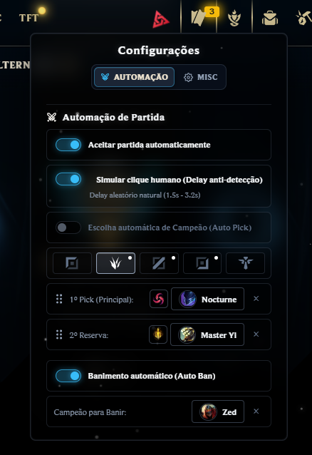 Automação no client do LoL